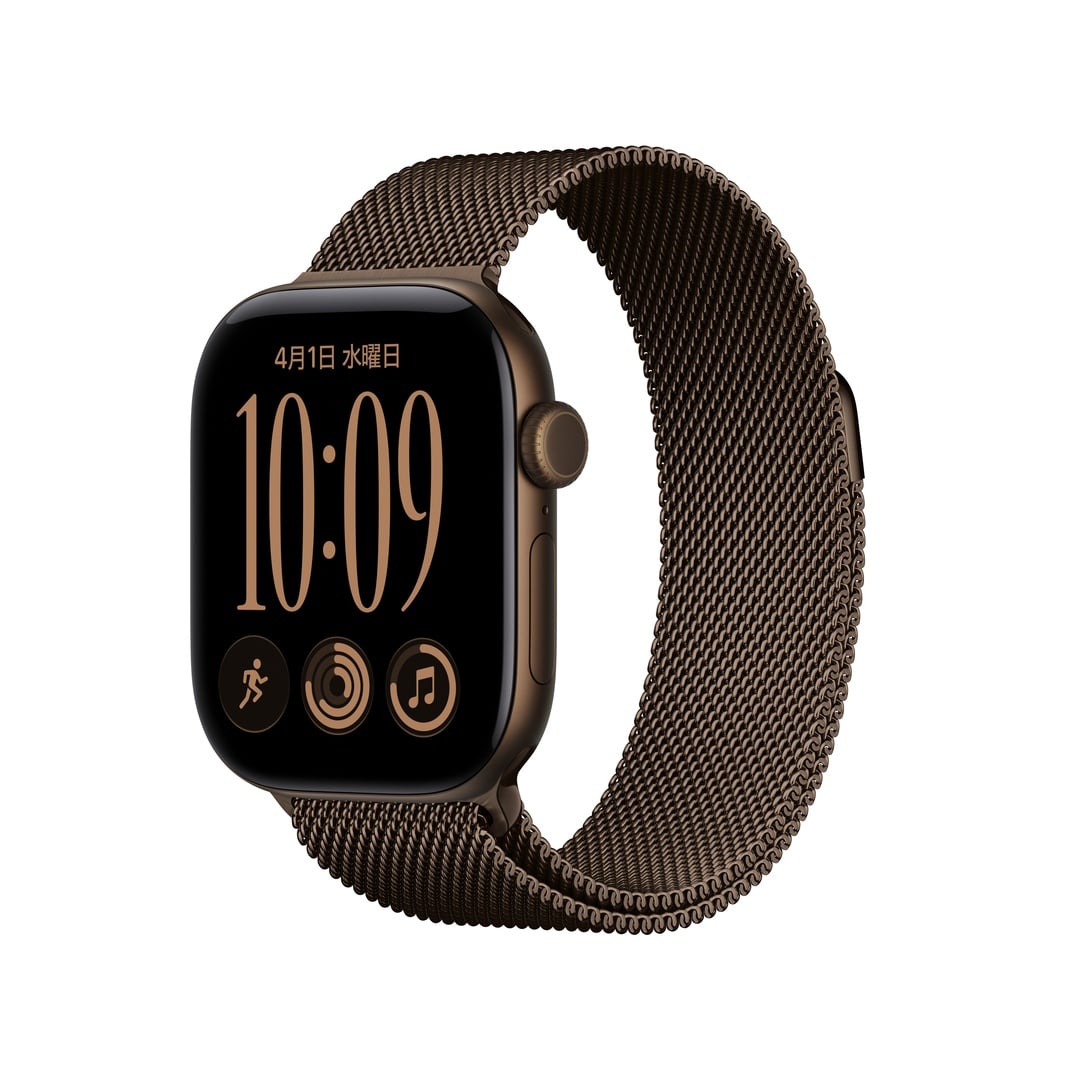 Apple Watch Series 12(GPSモデル)- 42mmダークブロンズアルミニウムケースとダークブロンズミラネーゼループ