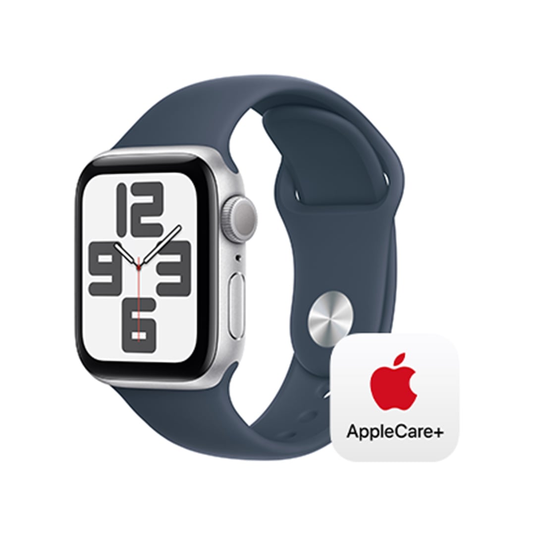 Apple Watch SE（GPSモデル）- 40mmシルバーアルミニウムケースとストームブルースポーツバンド - M/L with  AppleCare+