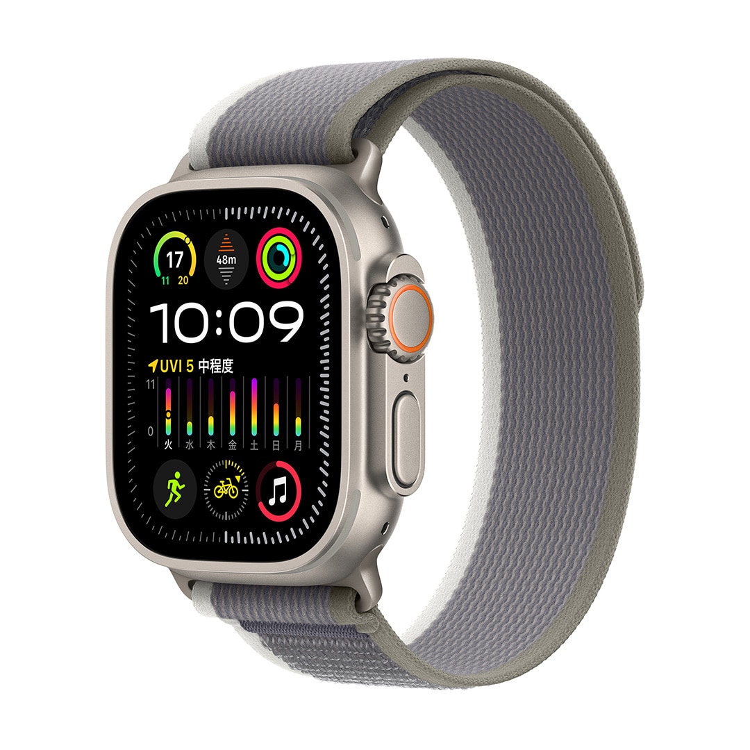 Apple Watch Ultra 2（GPS + Cellularモデル）- 49mmチタニウムケースとグリーン/グレイトレイルループ - S/M