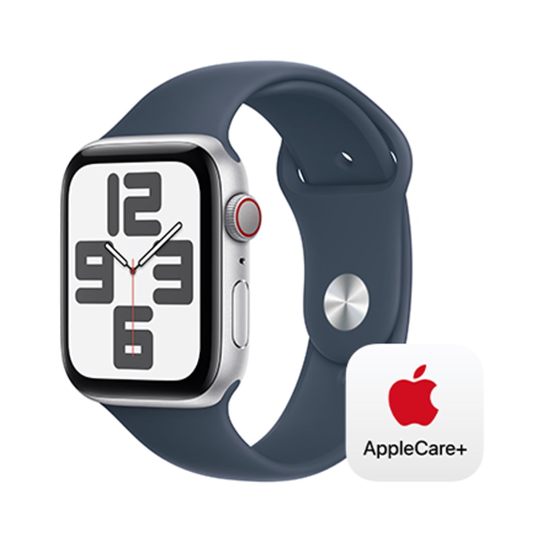 Apple Watch SE（GPS + Cellularモデル）- 44mmシルバーアルミニウムケースとストームブルースポーツバンド - M/L  with AppleCare+