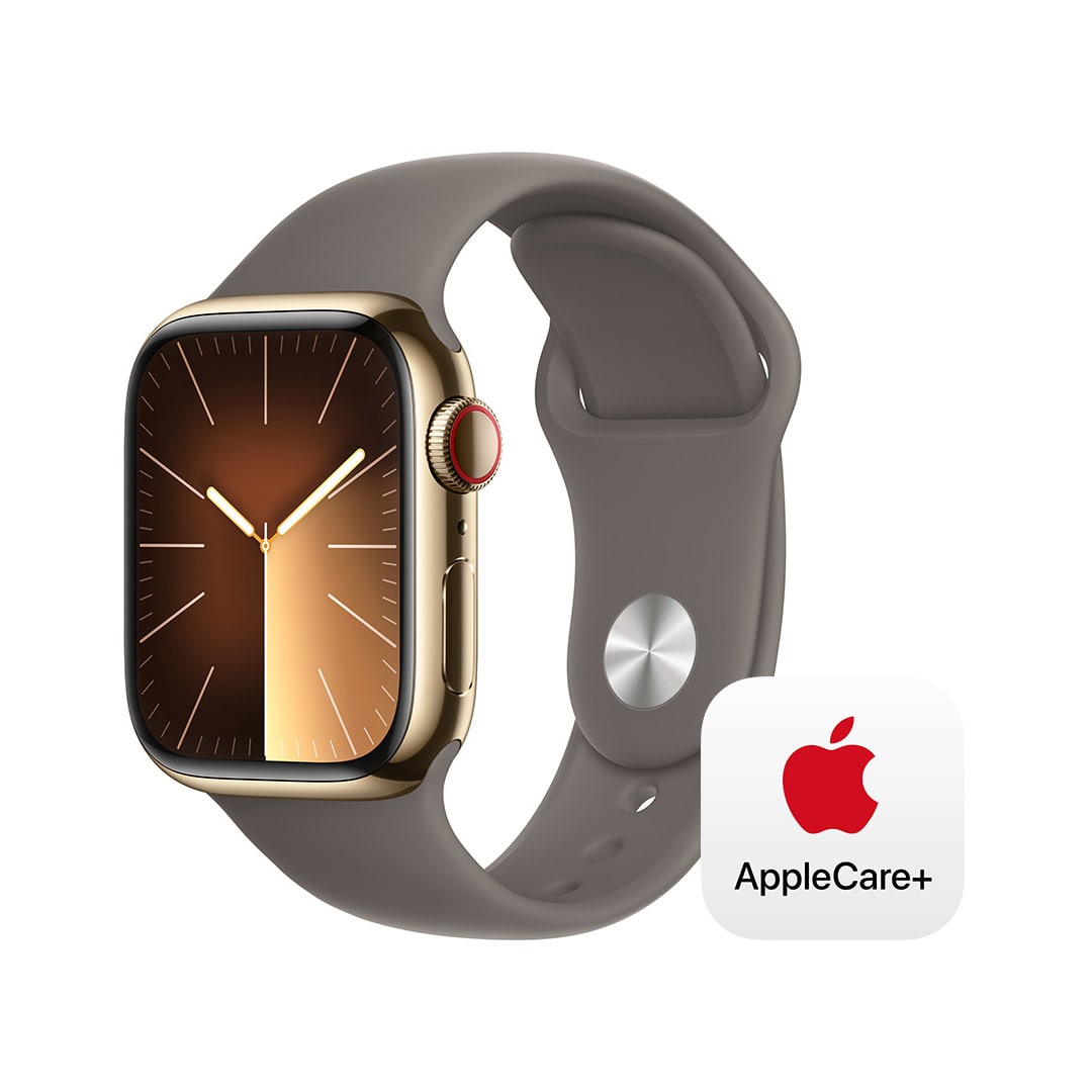 Apple Watch Series 9（GPS + Cellularモデル）- 41mmゴールドステンレススチールケースとクレイスポーツバンド -  S/M with AppleCare+