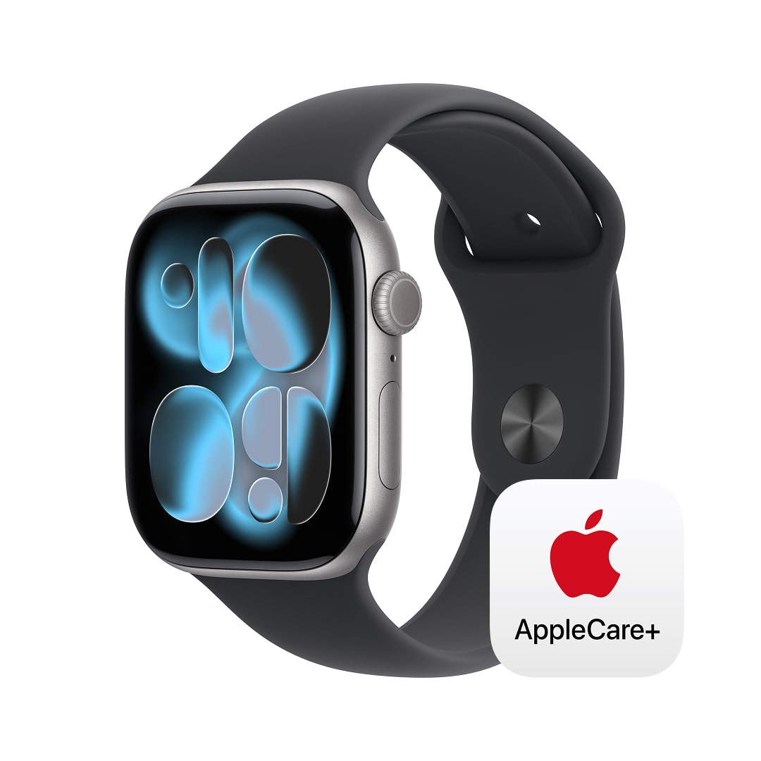 Apple Watch Series 11(GPSモデル)- 46mmスペースグレイアルミニウムケースとブラックスポーツバンド - S/M with AppleCare+