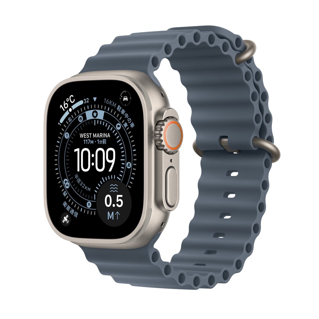 Apple Watch Ultra 3（GPS + Cellularモデル）- 49mmナチュラルチタニウムケースとアンカーブルーオーシャンバンド