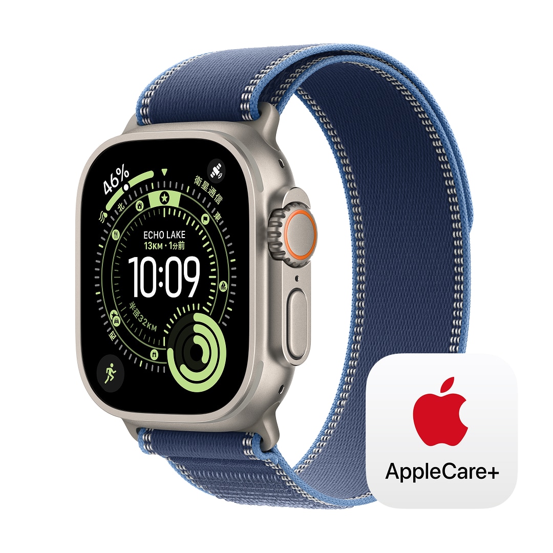 Apple Watch Ultra 3(GPS + Cellularモデル)- 49mmナチュラルチタニウムケースとブルー/ブライトブルートレイルループ - S/M with AppleCare+