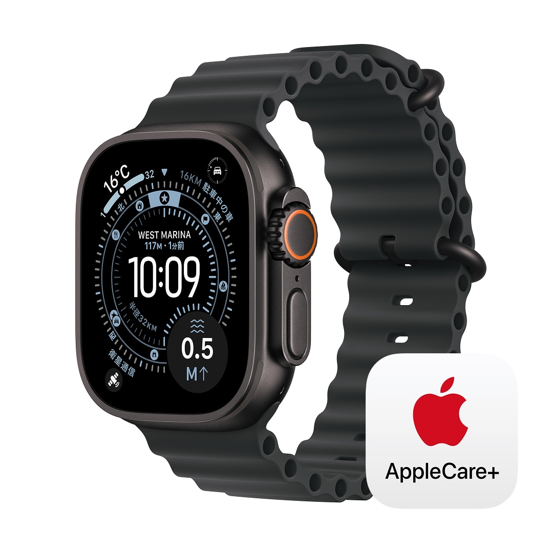 Apple Watch Ultra 3（GPS + Cellularモデル）- 49mmブラックチタニウムケースとブラックオーシャンバンド with AppleCare+