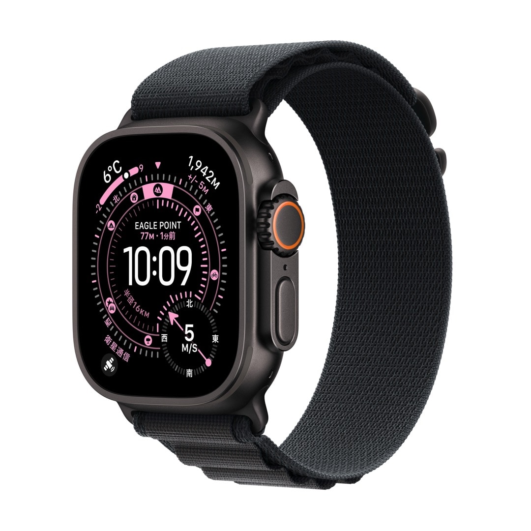 Apple Watch Ultra 3(GPS + Cellularモデル)- 49mmブラックチタニウムケースとブラックアルパインループ - S