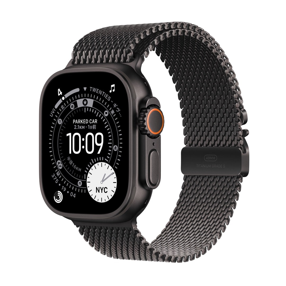 Apple Watch Ultra 3（GPS + Cellularモデル）- 49mmブラックチタニウムケースとブラックチタニウムミラネーゼループ - S