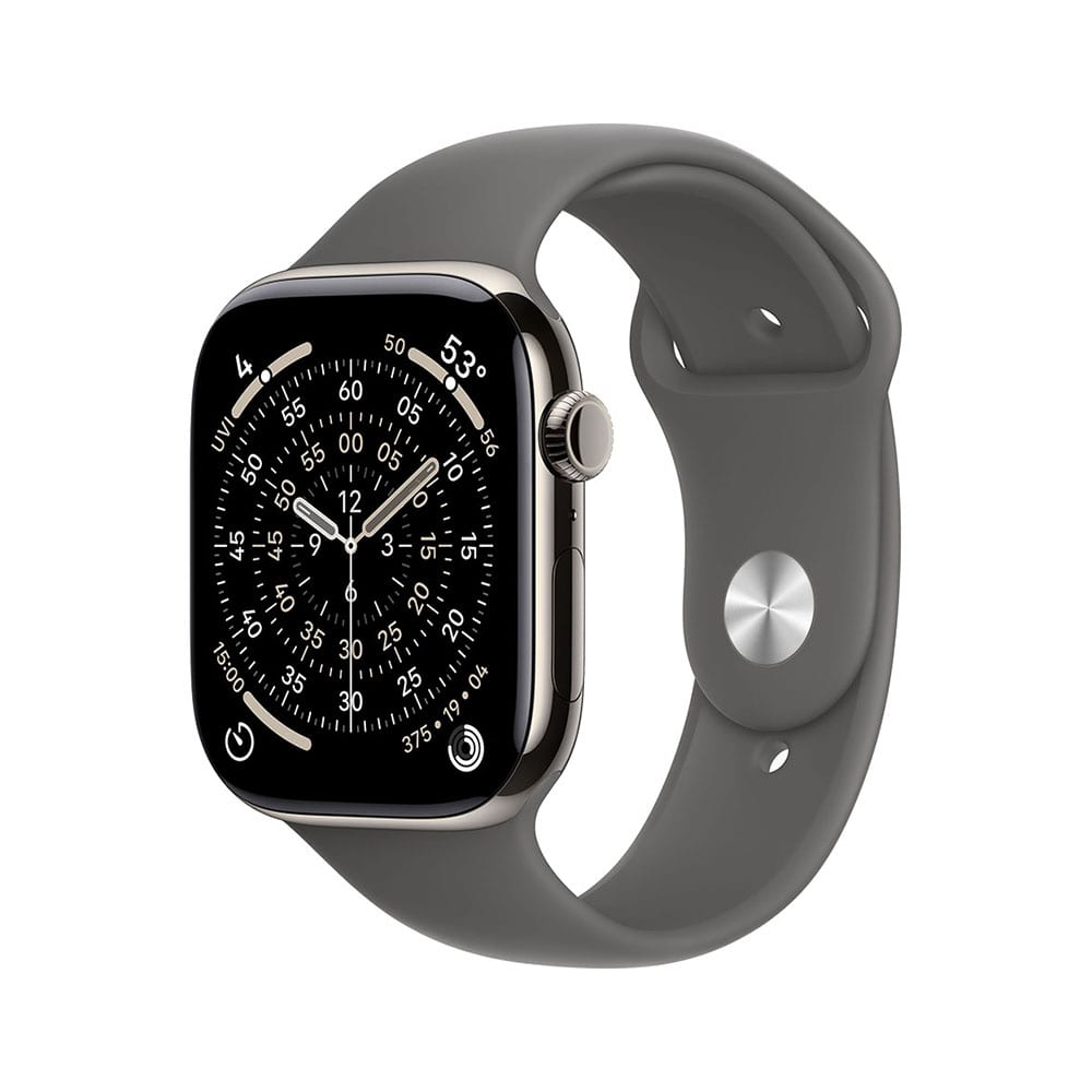 Apple Watch Series 11(GPS + Cellularモデル)- 42mmナチュラルチタニウムケースとストーングレイスポーツバンド - M/L