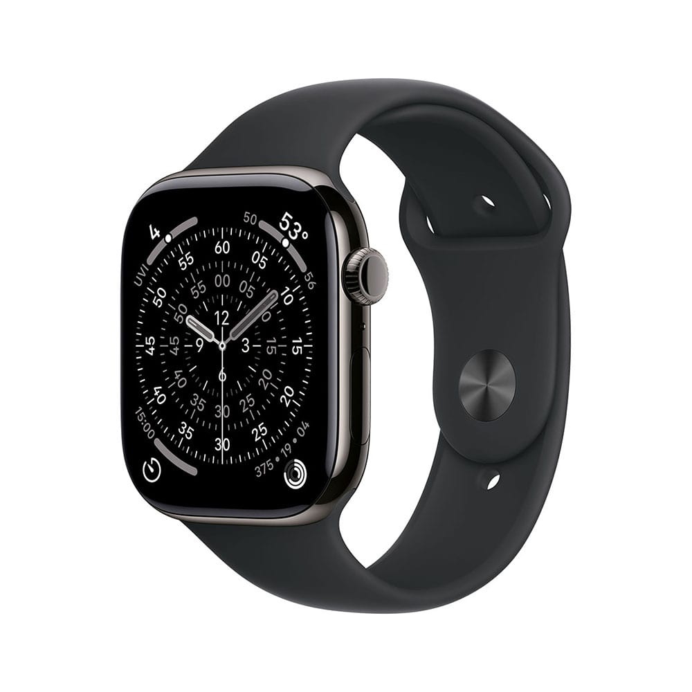 Apple Watch Series 11(GPS + Cellularモデル)- 42mmスレートチタニウムケースとブラックスポーツバンド - M/L