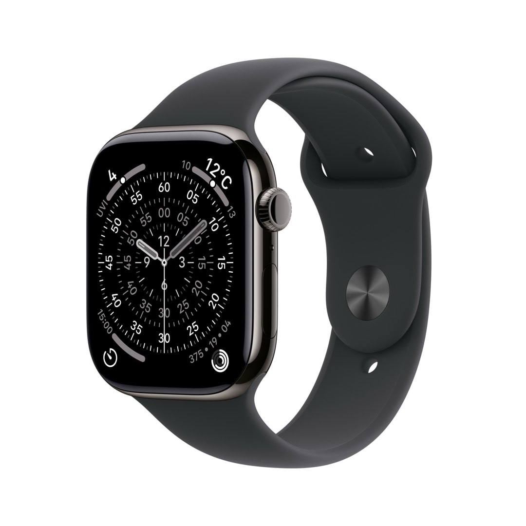 Apple Watch Series 11(GPS + Cellularモデル)- 46mmスレートチタニウムケースとブラックスポーツバンド - M/L