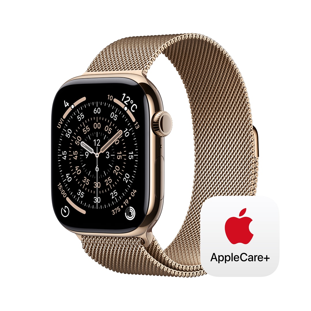 Apple Watch Series 11（GPS + Cellularモデル）- 46mmゴールドチタニウムケースとゴールドミラネーゼループ - S/M with AppleCare+