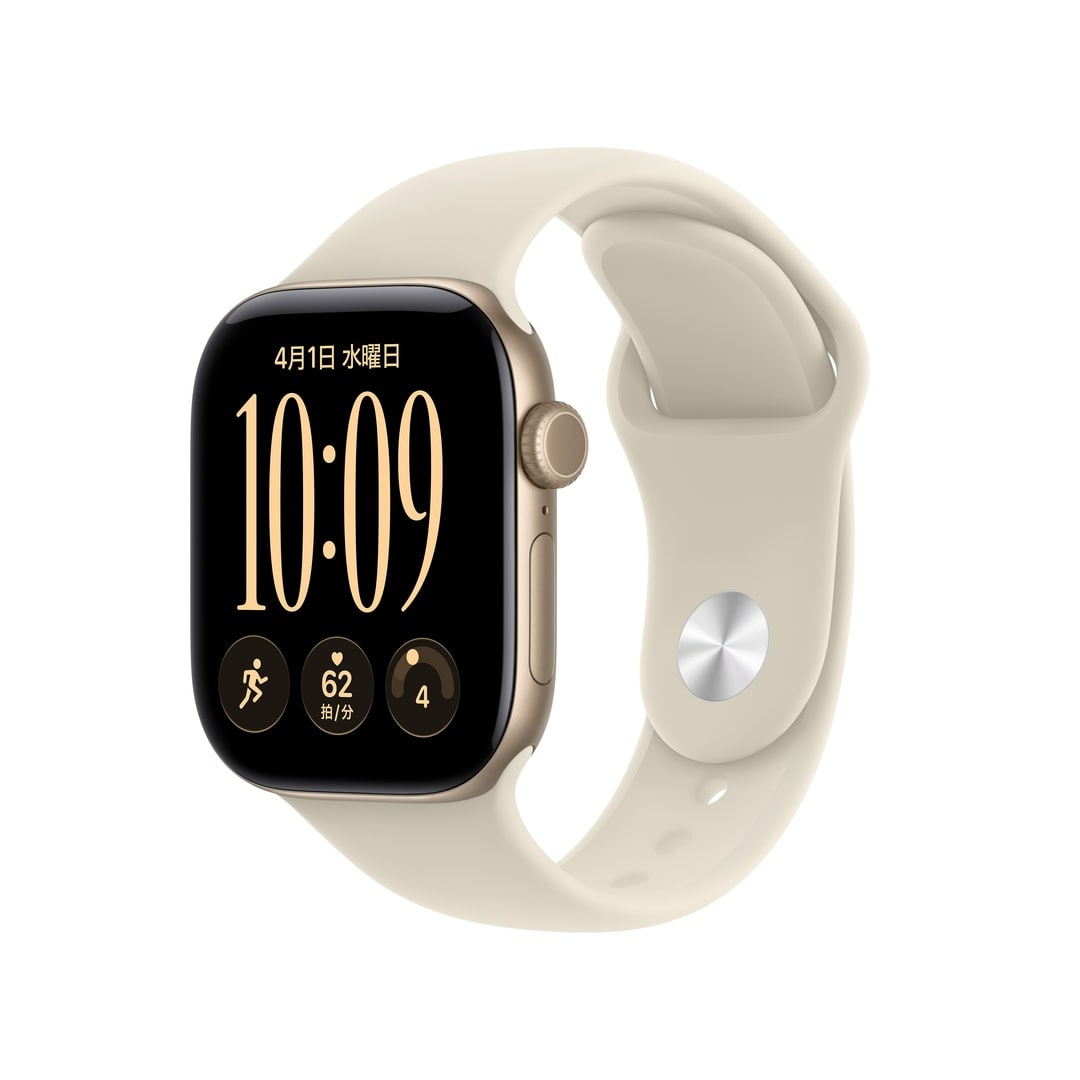 Apple Watch Series 12（GPSモデル）- 42mmライトゴールドアルミニウムケースとサンドスポーツバンド - M/L
