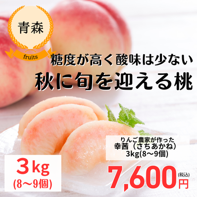 農家さん応援企画！＜予約販売＞【青森・きむら果樹園】りんご農家が育てた桃・幸茜＜3kg・8-9玉＞(送料無料)