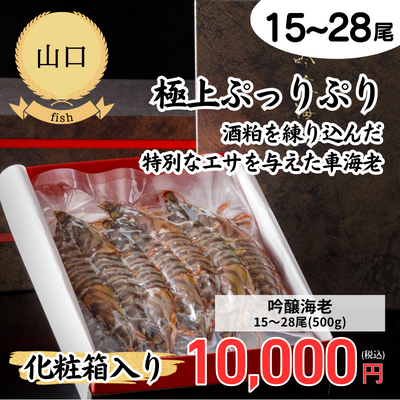 【冷凍】【山口県】株式会社Archis〈化粧箱入り〉吟醸海老15～28尾(500g)（送料無料）