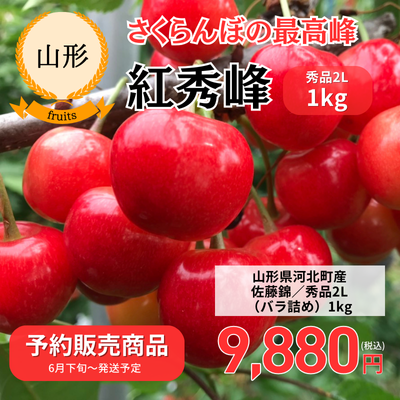 予約販売【山形県河北町】紅秀峰(秀品2L)1kgバラ詰め ※6月下旬頃~お届け予定