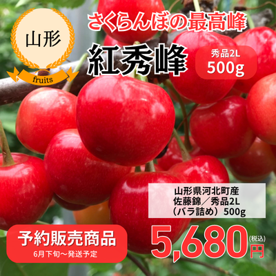 予約販売【山形県河北町】紅秀峰（秀品2L）500gバラ詰め　※6月下旬頃～お届け予定