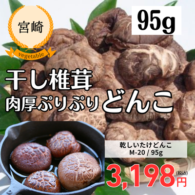【宮崎・岡田商店】宮崎産原木椎茸どんこ肉厚箱詰め95g(送料無料)