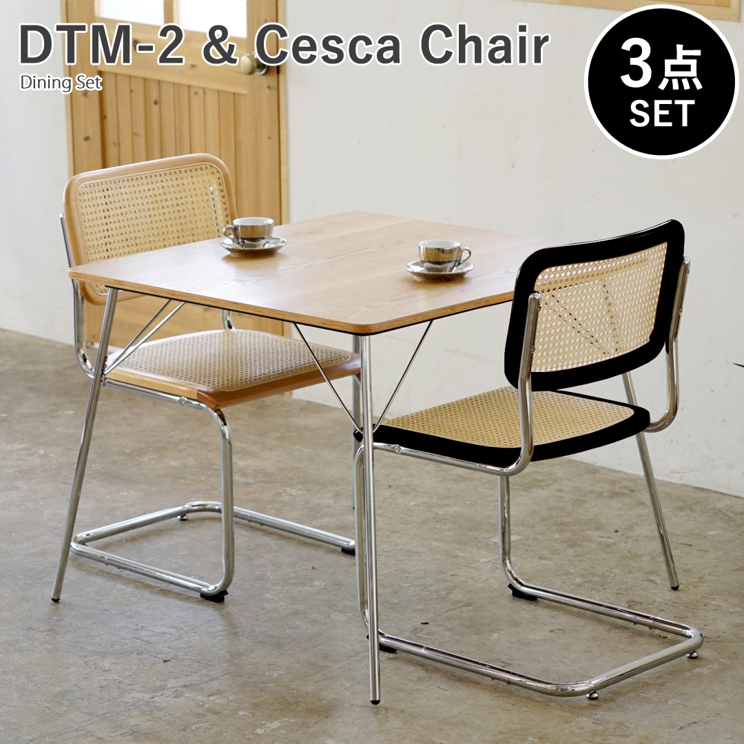 【アッシュ×ブラック&ナチュラル3点セット】イームズ 折りたたみテーブル DTM-2 チェスカチェア ダイニングセット リプロダクト