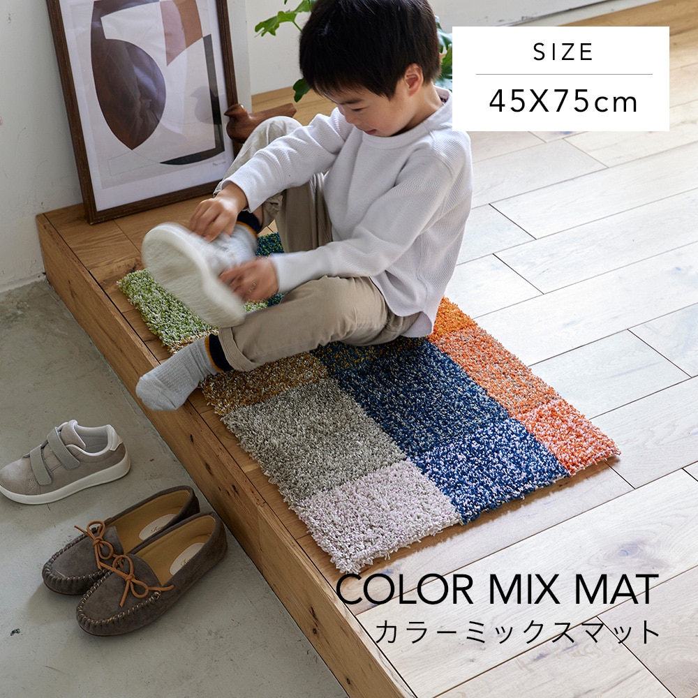 マット 玄関マット45×75cm マルチカラー 日本製 滑り止め加工 防ダニ 軽量 カラーミックスマット スミノエ