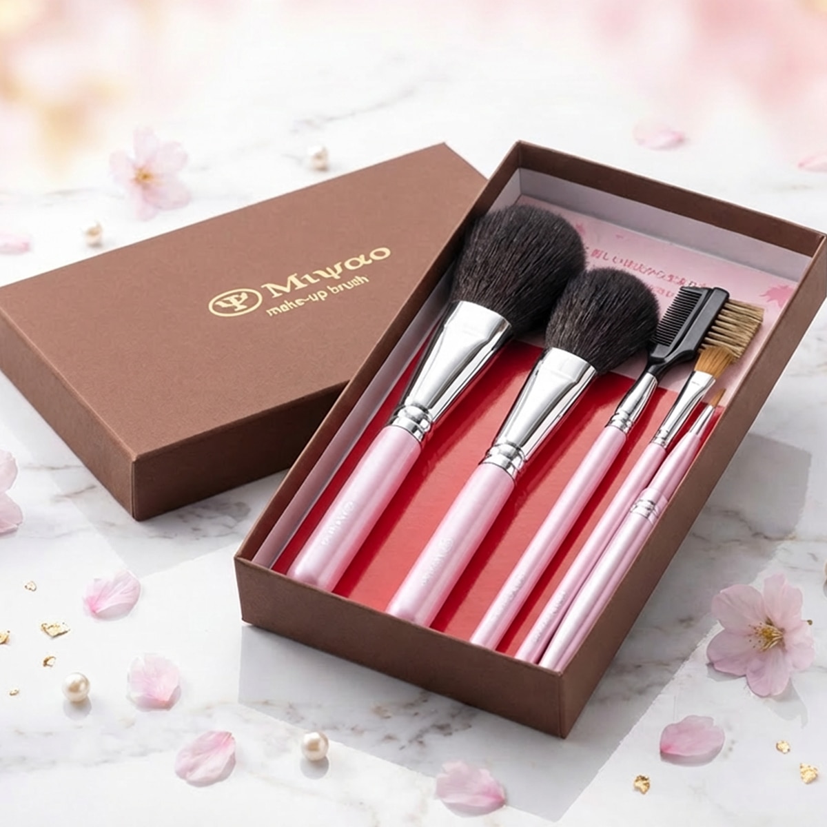 日本ギフト大賞 2015 広島賞】熊野化粧筆メイクブラシ ピンクパール5点