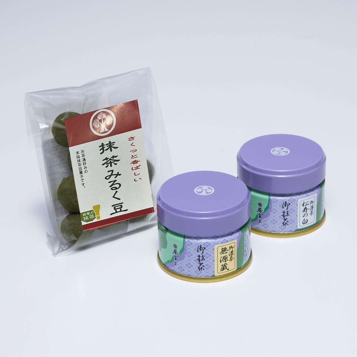 葵製茶 愛知県 西尾 石臼挽き抹茶と抹茶菓子の詰め合わせ 葵 抹茶づくしセット〔無源蔵×1・松寿の白×1・抹茶みるく豆×1〕【北海道・沖縄・離島  お届け不可】