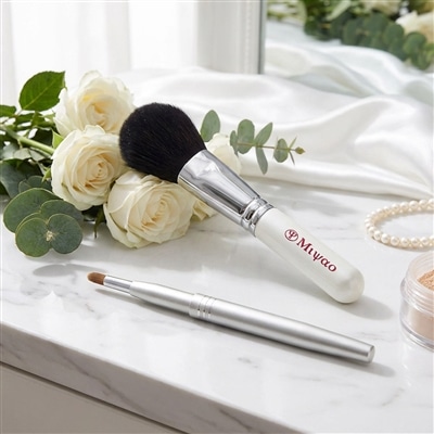 熊野化粧筆メイクブラシ2点セット [チークブラシ＆携帯リップブラシ]ホワイトパール