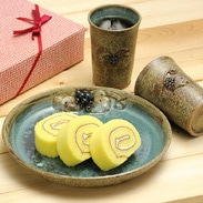 さつま焼　山ぶどうフリーカップ＆大皿セット　わらべ工房・鹿児島県