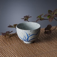 福井の名石「笏谷石」で作った　家康の子（藍染御酒椀）　福井県　福井城の石垣にも使われている福井の名石「笏谷石」で作りました