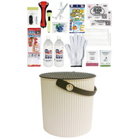 車載用座れる防災バケツ17点セット(アイボリー)［北海道・沖縄県・離島 配送不可］