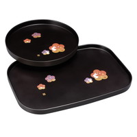 紀州塗 花舞うさぎ 丸盆・長手盆セット 2205031【北海道・沖縄県・離島 配送不可】