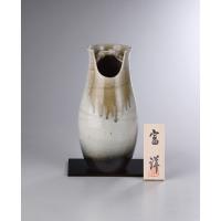 信楽焼 織部窯変手桶花瓶