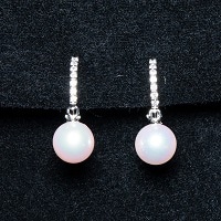 伊勢志摩産 アコヤ本真珠 シルバー イヤリング ジルコニア入〔真珠7.5×8.0mm珠〕