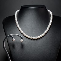 真珠ネックレス イヤリング(ピアス)セット〔ネックレス約42cm・イヤリング(ピアス)真珠7.0～7.5mm〕