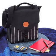 極厚の４号帆布とストライプ帆布で作った　琉球帆布 ツートンショルダー M