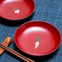 阿部健吉商店 川連塗 薬味皿 手描き蒔絵 野菜 5枚組 セット〔直径9cm×5〕