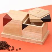 桐CUBE コーヒーキャニスターセット〔キャニスター赤・黒・トレー各1〕