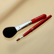 熊野化粧筆メイクブラシ2点セット [チークブラシ＆携帯リップブラシ]レッドパール