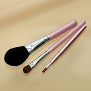 熊野化粧筆メイクブラシ3点セット [最高級山羊チークブラシ＆高級シャドウブラシ＆携帯リップブラシ]ピンクパール
