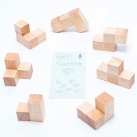 国産無垢ヒノキ材（ミツロウ仕上げ）「MORI NO PUZZLE」（森のパズル）〔縦95mm×横95mm×幅95mm〕