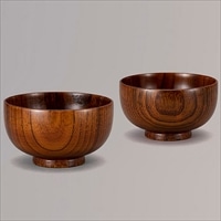 山中塗 天然木 拭漆 夫婦汁椀 国内再加工 〔汁椀(サイズ：(約)径11.5×高さ6.5cm)×2〕 漆器 食器