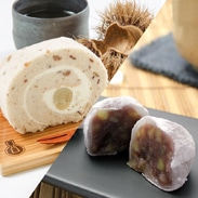 渋皮栗入栗きんとんロール&粒栗大福〔渋皮栗入栗きんとんロール450g、粒栗大福35g×6個〕
