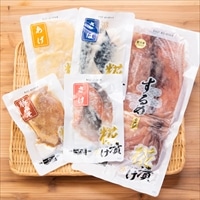 糀漬け 5種セット 〔するめいか糀漬け×1枚・さけ糀漬け×2切・さば糀漬け×2切・あげ糀漬け×4枚・豚肉味噌糀漬け×1枚〕 岐阜県 漬け魚 一力屋