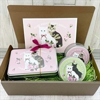 クッキー缶セット 猫 バラ柄 〔角缶(クッキー3種入)×1、丸缶(クッキー2種入)2種×各1、ポストカード〕 クッキー 洋菓子 神戸アンディ