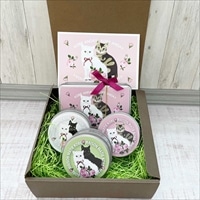 クッキー缶セット 猫 バラ柄 〔角缶(クッキー3種入)×1、丸缶(クッキー2種入)3種×各1、ポストカード〕 クッキー 洋菓子 神戸アンディ