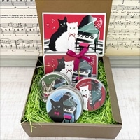 クッキー缶セット 猫 ピアノ柄 〔角缶(クッキー3種入)×1、丸缶(クッキー2種入)3種×各1、ポストカード〕 クッキー 洋菓子 神戸アンディ