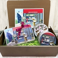 クッキー缶セット ウサギ赤テント 〔角缶(アーモンドクッキー、ミニクッキー、ミニウサギクッキー)、丸缶(ミニクッキー、ミニウサギクッキー)×2、ポストカード×1〕