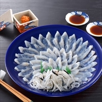 とらふく刺身セット 約2人前 〔とらふぐ刺身(22cm皿)40g、とらふぐ皮20g、ふくポン酢10g×2、もみじおろし10g×2〕 ふぐ刺し 関とら本店 藤フーズ