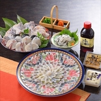 ふく料理フルコース 約3、4人前 〔とらふぐ刺身、とらふぐ皮、とらふぐちり、ふぐ白子豆腐、ふぐ煮こごり、薬味ほか〕 フグ 関とら本店 藤フーズ