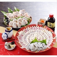 ふく料理フルコース 約4、5人前 〔とらふぐ刺身、とらふぐ皮、とらふぐちり、とらふぐヒレ5枚、薬味ほか〕 関とら本店 藤フーズ