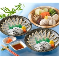 ふくたたき刺身とふく個食鍋セット 約1人前 〔個食鍋300g、刺身20g×2、とらふぐ皮20g×2、薬味ほか〕 関とら本店 藤フーズ